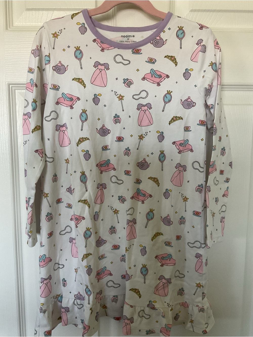 Girls Nightgown 100% Pima Cotton with Pink & Lavender Princess Print new size 8